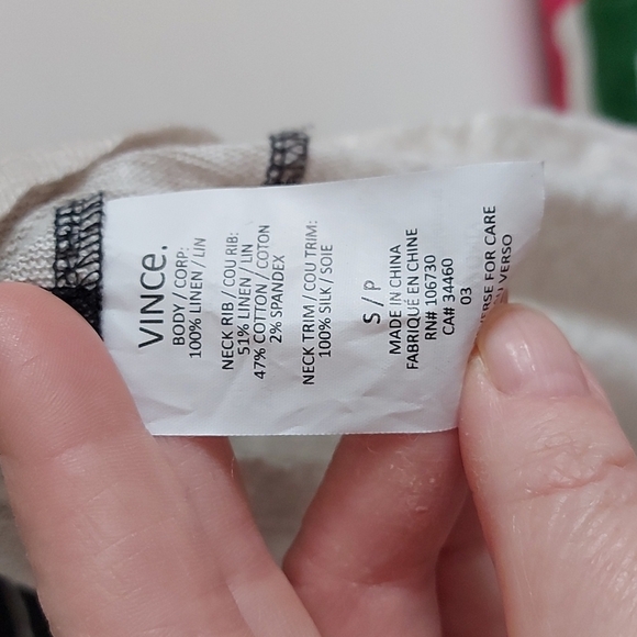 Vince Black and Oatmeal Striped Linen Top.  Size S. - Picture 4 of 4